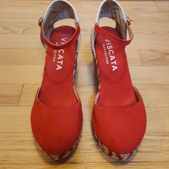 Viscata Canvas Wedges - Red Jaquard - Picture 4 of 6